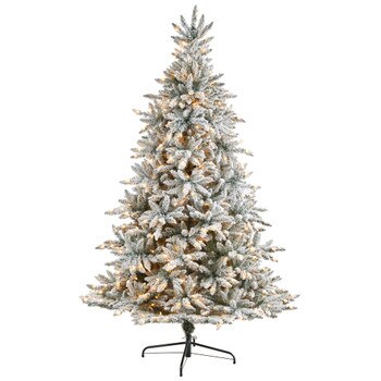 8 Flocked West Virginia Spruce Christmas Tree with 600 Clear Lights and 1856 Bendable Branches - SKU #T3349