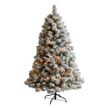 6 Flocked Oregon Pine Artificial Christmas Tree with 300 Clear Lights and 551 Bendable Branches - SKU #T3356