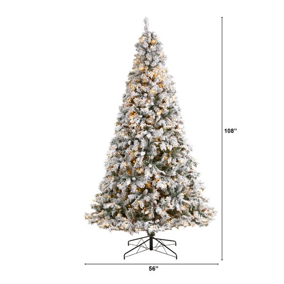 9 Flocked White River Mountain Pine Christmas Tree with Pinecones and 650 Clear LED Lights - SKU #T3384 - 1
