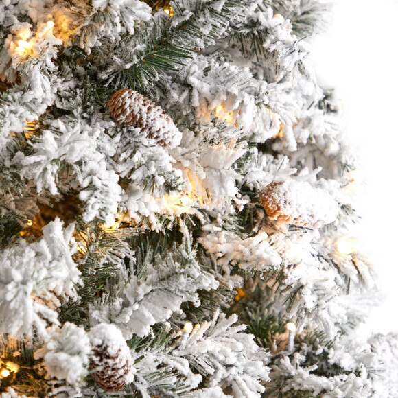 9 Flocked White River Mountain Pine Christmas Tree with Pinecones and 650 Clear LED Lights - SKU #T3384 - 3
