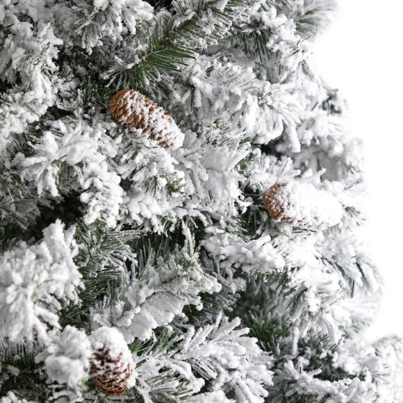 9 Flocked White River Mountain Pine Christmas Tree with Pinecones and 650 Clear LED Lights - SKU #T3384 - 4