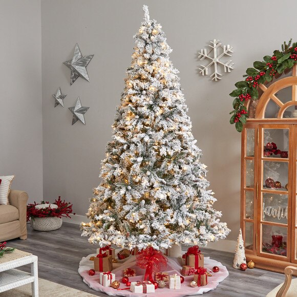 9 Flocked White River Mountain Pine Christmas Tree with Pinecones and 650 Clear LED Lights - SKU #T3384 - 6