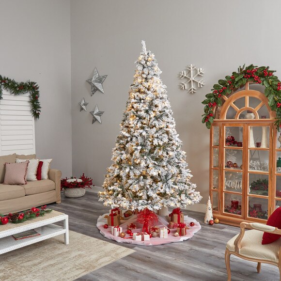 9 Flocked White River Mountain Pine Christmas Tree with Pinecones and 650 Clear LED Lights - SKU #T3384 - 8