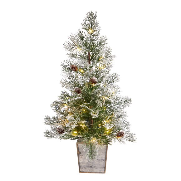 2 Frosted Pre-Lit Artificial Christmas Tree with Pinecones in Decorative Planter - SKU #T3401