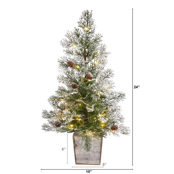 2 Frosted Pre-Lit Artificial Christmas Tree with Pinecones in Decorative Planter - SKU #T3401 - 1