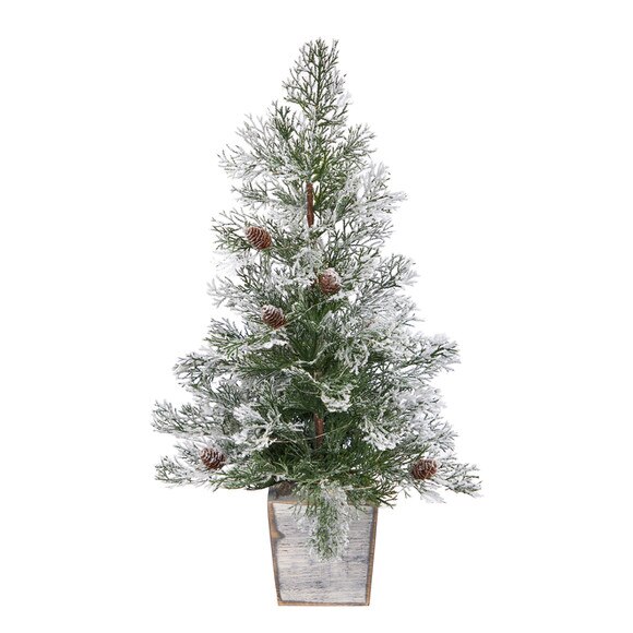 2 Frosted Pre-Lit Artificial Christmas Tree with Pinecones in Decorative Planter - SKU #T3401 - 2