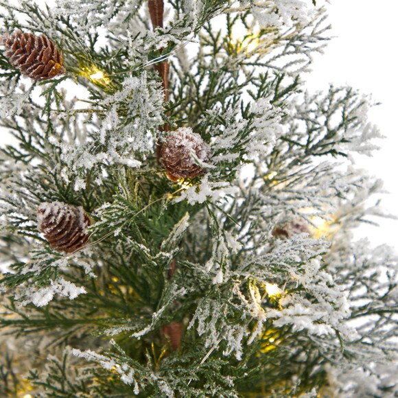 2 Frosted Pre-Lit Artificial Christmas Tree with Pinecones in Decorative Planter - SKU #T3401 - 3