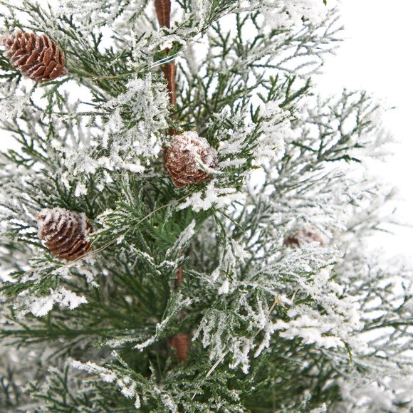 2 Frosted Pre-Lit Artificial Christmas Tree with Pinecones in Decorative Planter - SKU #T3401 - 4