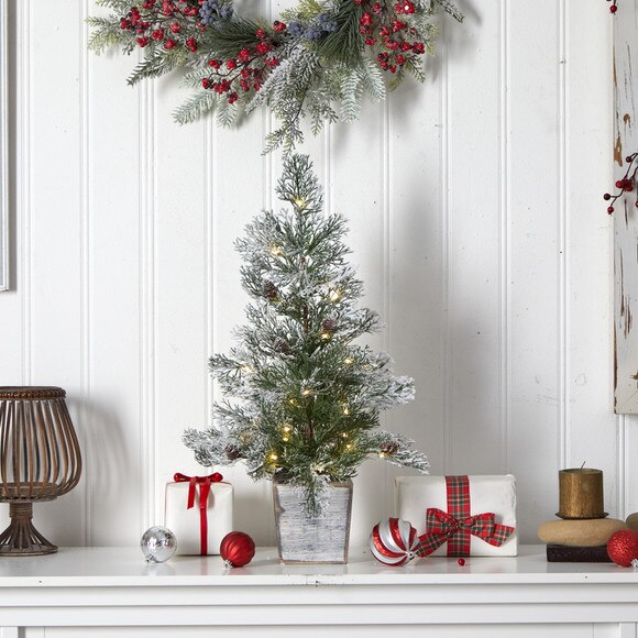 2 Frosted Pre-Lit Artificial Christmas Tree with Pinecones in Decorative Planter - SKU #T3401 - 6