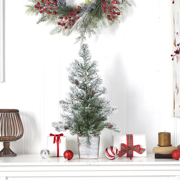 2 Frosted Pre-Lit Artificial Christmas Tree with Pinecones in Decorative Planter - SKU #T3401 - 7