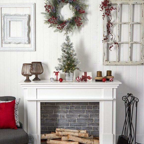 2 Frosted Pre-Lit Artificial Christmas Tree with Pinecones in Decorative Planter - SKU #T3401 - 8