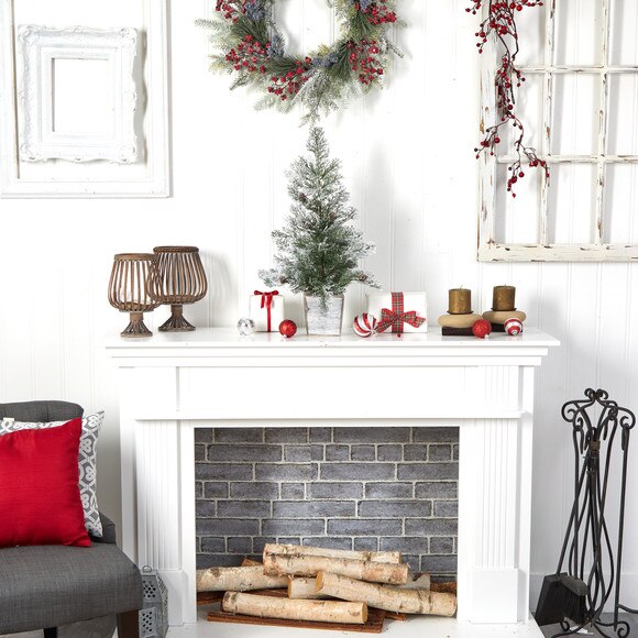 2 Frosted Pre-Lit Artificial Christmas Tree with Pinecones in Decorative Planter - SKU #T3401 - 9