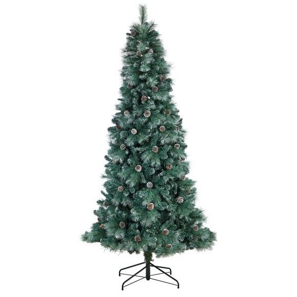 8 Frosted Tip British Columbia Mountain Pine Tree with 500 Clear Lights Pine Cones - SKU #T3501 - 2