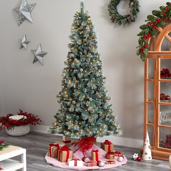 8 Frosted Tip British Columbia Mountain Pine Tree with 500 Clear Lights Pine Cones - SKU #T3501 - 6
