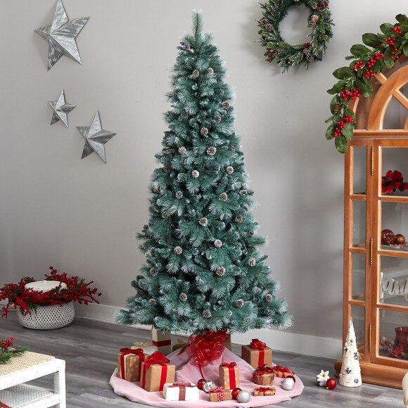 8 Frosted Tip British Columbia Mountain Pine Tree with 500 Clear Lights Pine Cones - SKU #T3501 - 7