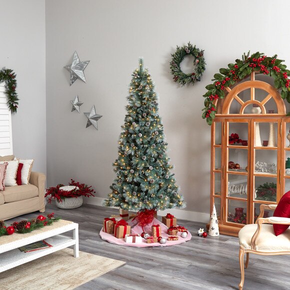 8 Frosted Tip British Columbia Mountain Pine Tree with 500 Clear Lights Pine Cones - SKU #T3501 - 8