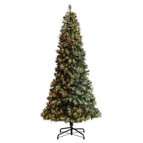 9 Frosted Tip British Columbia Mountain Pine Tree with 700 Clear Lights Pine Cones - SKU #T3502