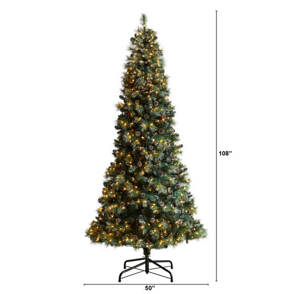 9 Frosted Tip British Columbia Mountain Pine Tree with 700 Clear Lights Pine Cones - SKU #T3502 - 1