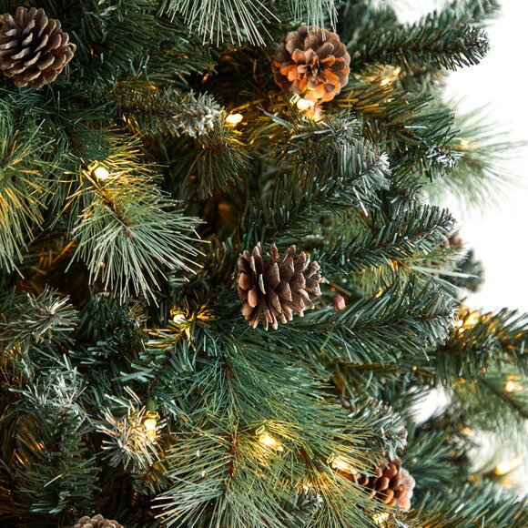 9 Frosted Tip British Columbia Mountain Pine Tree with 700 Clear Lights Pine Cones - SKU #T3502 - 3
