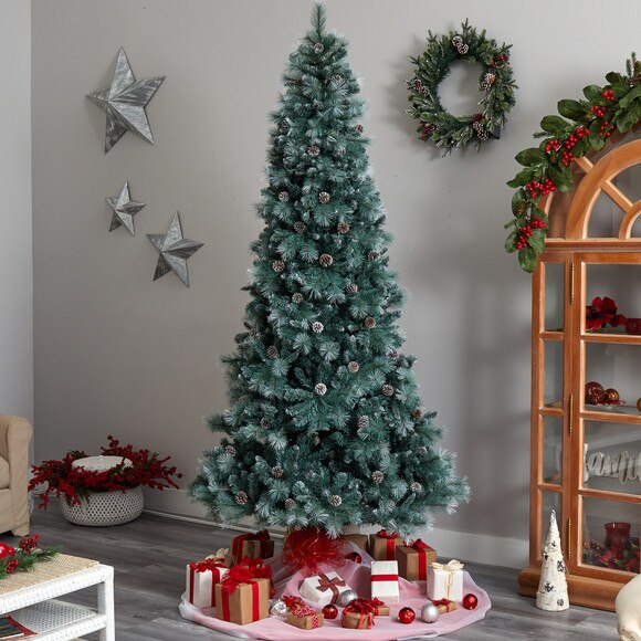 9 Frosted Tip British Columbia Mountain Pine Tree with 700 Clear Lights Pine Cones - SKU #T3502 - 7