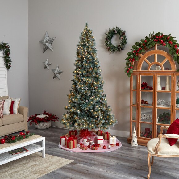 9 Frosted Tip British Columbia Mountain Pine Tree with 700 Clear Lights Pine Cones - SKU #T3502 - 8