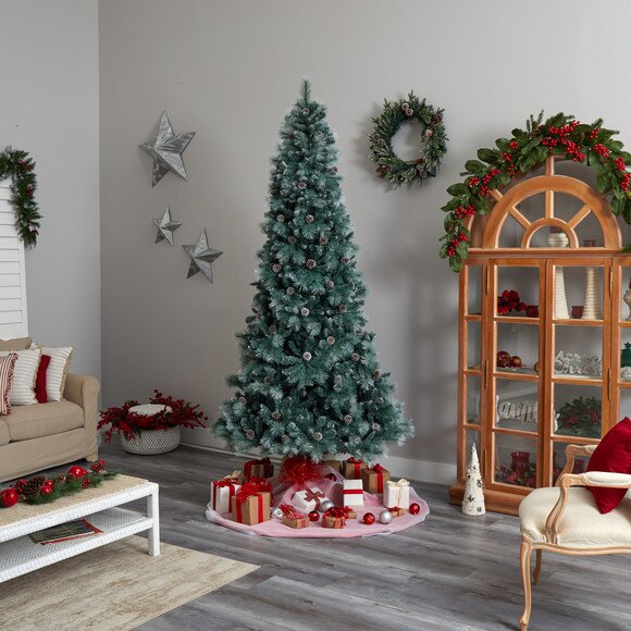 9 Frosted Tip British Columbia Mountain Pine Tree with 700 Clear Lights Pine Cones - SKU #T3502 - 9
