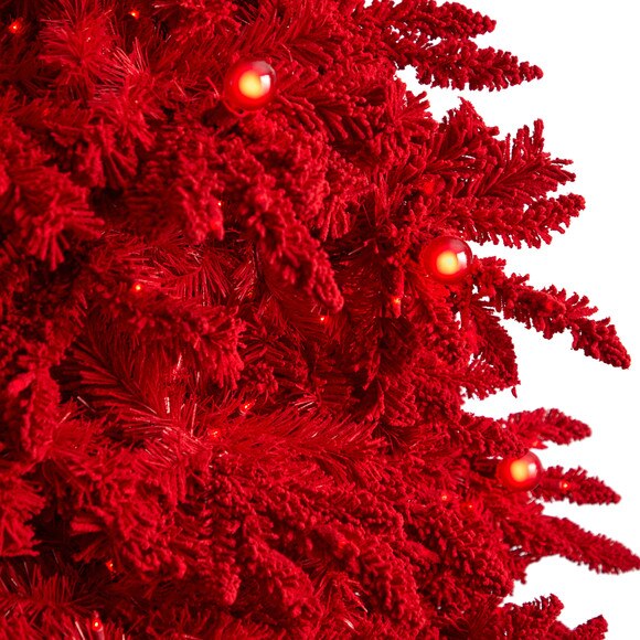 8 Red Flocked Fraser Fir Tree with 700 Red Lights 45 Globe Bulbs and 1468 Bendable Branches - SKU #T3511 - 4