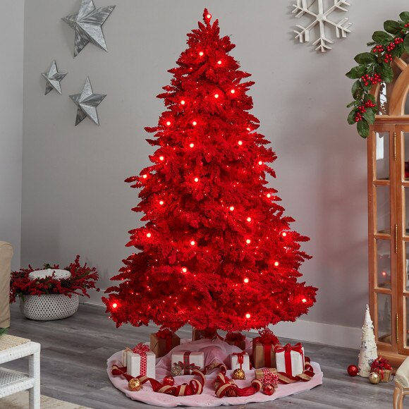 8 Red Flocked Fraser Fir Tree with 700 Red Lights 45 Globe Bulbs and 1468 Bendable Branches - SKU #T3511 - 6
