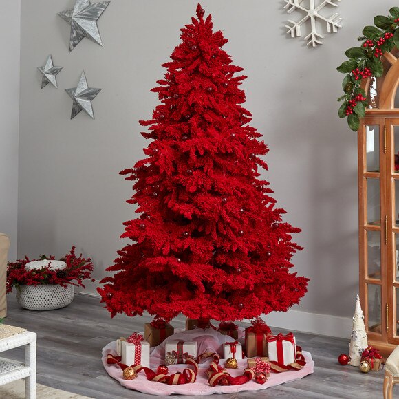 8 Red Flocked Fraser Fir Tree with 700 Red Lights 45 Globe Bulbs and 1468 Bendable Branches - SKU #T3511 - 7