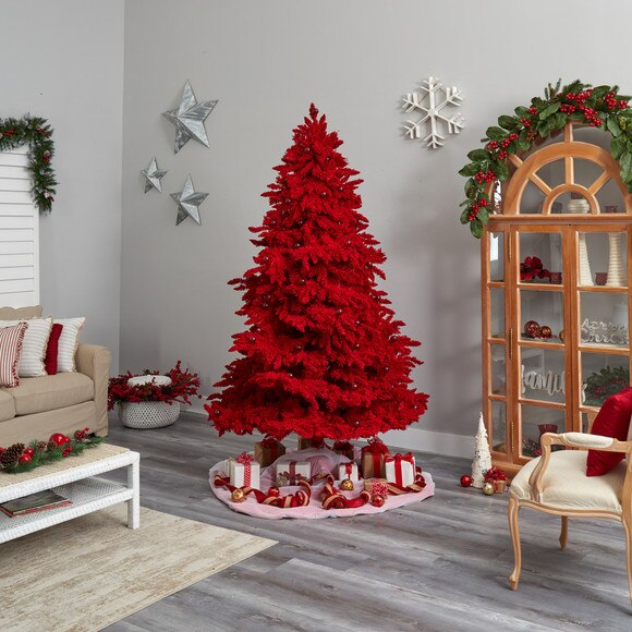 8 Red Flocked Fraser Fir Tree with 700 Red Lights 45 Globe Bulbs and 1468 Bendable Branches - SKU #T3511 - 9