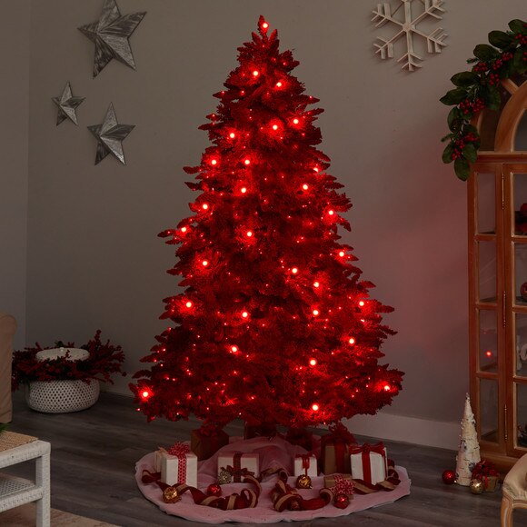 8 Red Flocked Fraser Fir Tree with 700 Red Lights 45 Globe Bulbs and 1468 Bendable Branches - SKU #T3511 - 10