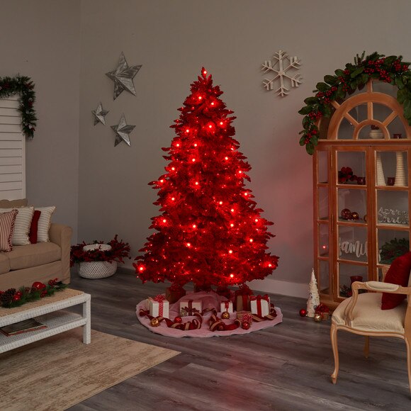 8 Red Flocked Fraser Fir Tree with 700 Red Lights 45 Globe Bulbs and 1468 Bendable Branches - SKU #T3511 - 11
