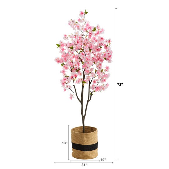 6 Artificial Cherry Blossom Tree with Handmade Jute Cotton Basket - SKU #T3616 - 1