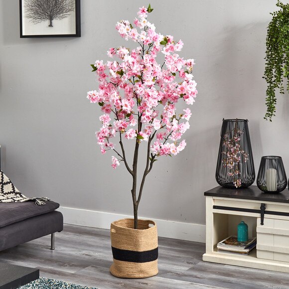 6 Artificial Cherry Blossom Tree with Handmade Jute Cotton Basket - SKU #T3616 - 2