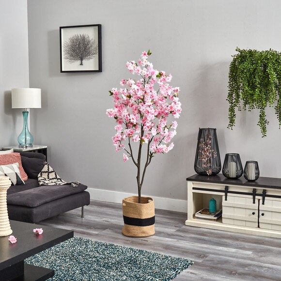 6 Artificial Cherry Blossom Tree with Handmade Jute Cotton Basket - SKU #T3616 - 3