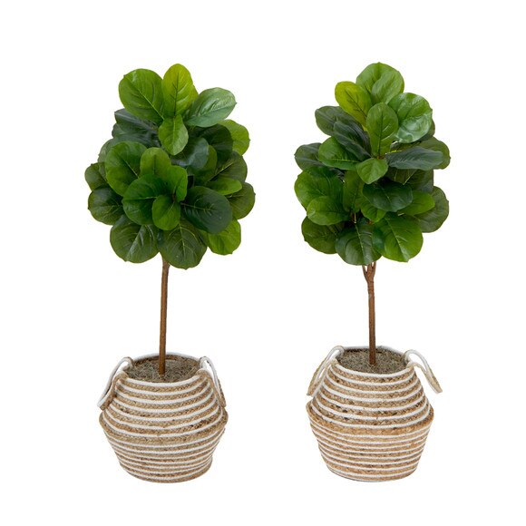3.5 Artificial Fiddle Leaf Fig Tree with Handmade Jute Cotton Basket with Tassels DIY KIT - Set of 2 - SKU #T4452-S2