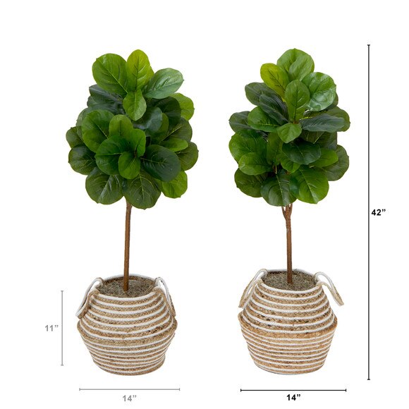 3.5 Artificial Fiddle Leaf Fig Tree with Handmade Jute Cotton Basket with Tassels DIY KIT - Set of 2 - SKU #T4452-S2 - 1