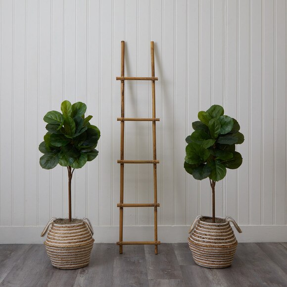 3.5 Artificial Fiddle Leaf Fig Tree with Handmade Jute Cotton Basket with Tassels DIY KIT - Set of 2 - SKU #T4452-S2 - 2