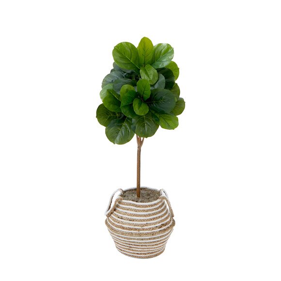 3.5 Artificial Fiddle Leaf Fig Tree with Handmade Cotton Jute Basket with Tassels DIY KIT - SKU #T4452