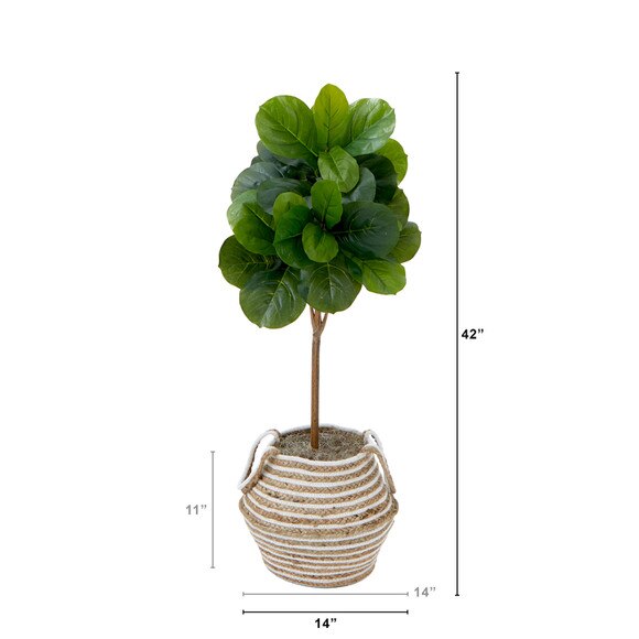 3.5 Artificial Fiddle Leaf Fig Tree with Handmade Cotton Jute Basket with Tassels DIY KIT - SKU #T4452 - 1