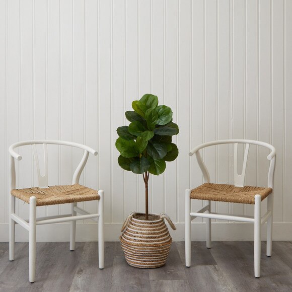 3.5 Artificial Fiddle Leaf Fig Tree with Handmade Cotton Jute Basket with Tassels DIY KIT - SKU #T4452 - 2