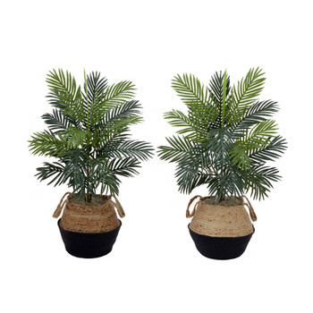 3 Artificial Areca Palm Tree with Handmade Jute Cotton Basket DIY KIT - Set of 2 - SKU #T4475-S2