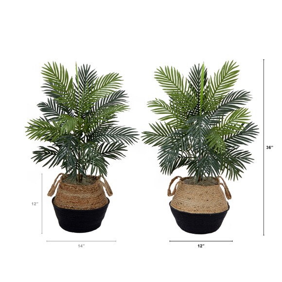 3 Artificial Areca Palm Tree with Handmade Jute Cotton Basket DIY KIT - Set of 2 - SKU #T4475-S2 - 1