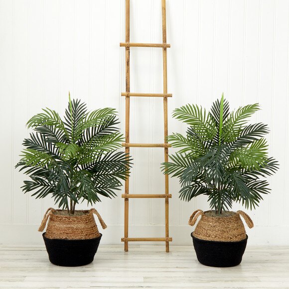 3 Artificial Areca Palm Tree with Handmade Jute Cotton Basket DIY KIT - Set of 2 - SKU #T4475-S2 - 2