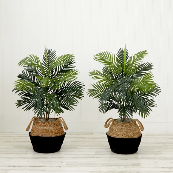 3 Artificial Areca Palm Tree with Handmade Jute Cotton Basket DIY KIT - Set of 2 - SKU #T4475-S2 - 3
