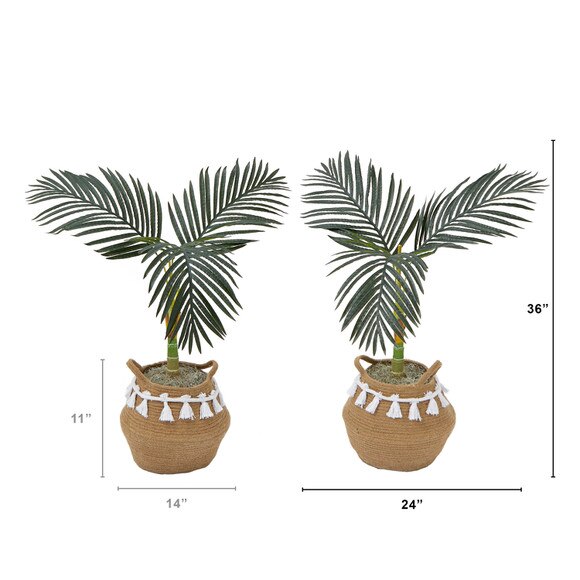 3 Artificial Golden Cane Palm Tree with Handmade Jute Cotton Basket with Tassels DIY KIT - Set of 2 - SKU #T4476-S2 - 1