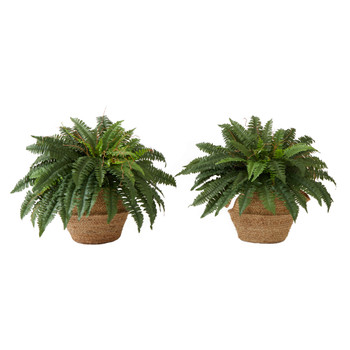 23 Artificial Boston Fern Plant with Handmade Jute Cotton Basket with Handles DIY KIT - Set of 2 - SKU #T4483-S2