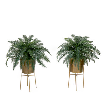 34 Artificial River Fern Plant in Metal Planter with Stand DIY KIT - Set of 2 - SKU #T4484-S2