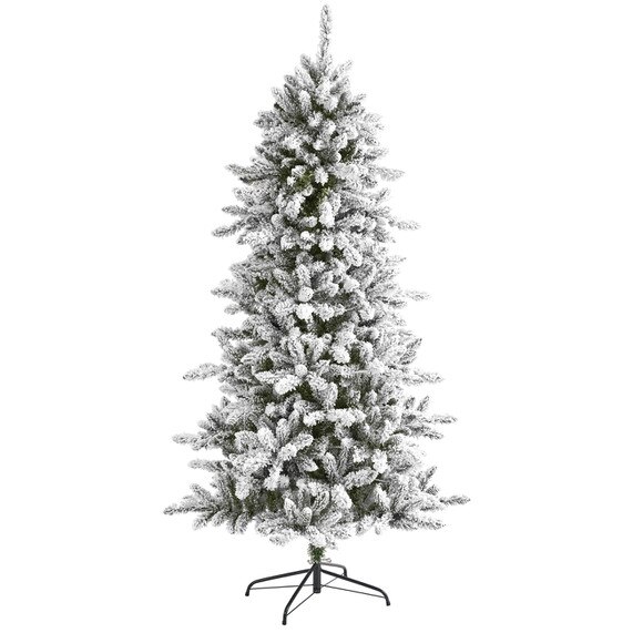 6 Flocked Livingston Fir Artificial Christmas Tree with Pine Cones and 696 Bendable Branches - SKU #T4497