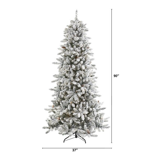 7.5 Flocked Livingston Fir Artificial Christmas Tree with Pine Cones and 1336 Bendable Branches - SKU #T4498 - 1